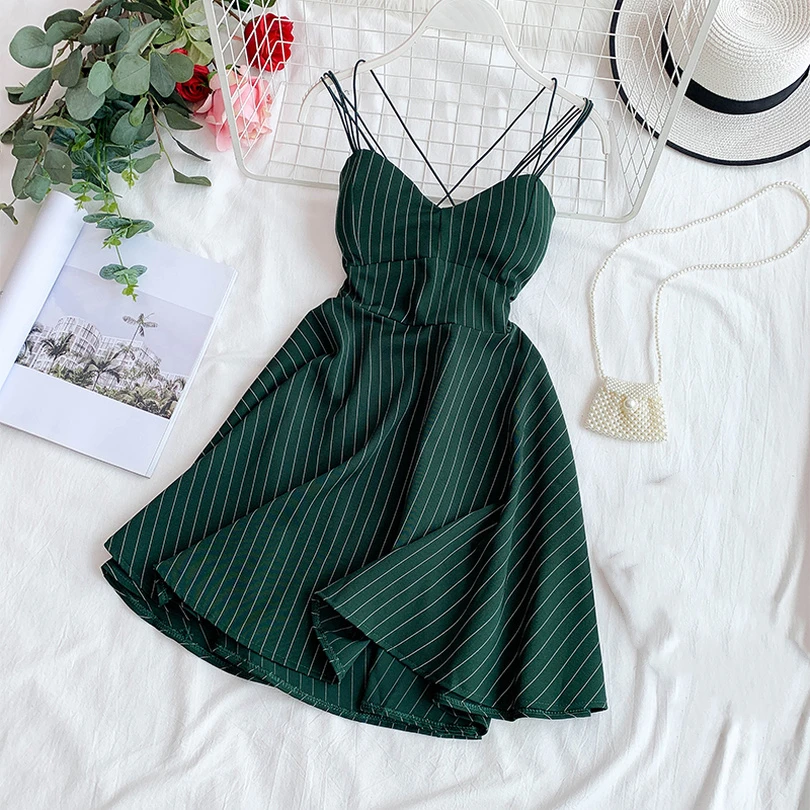 MVGIRLRU Women's dresses Backless Retro Striped V-neck Chest Pad Thin A Line Fluffy Big Swing Dress
MVGIRLRU Women's dresses Backless Retro Striped V-neck Chest Pad Thin A Line Fluffy Big Swing Dress