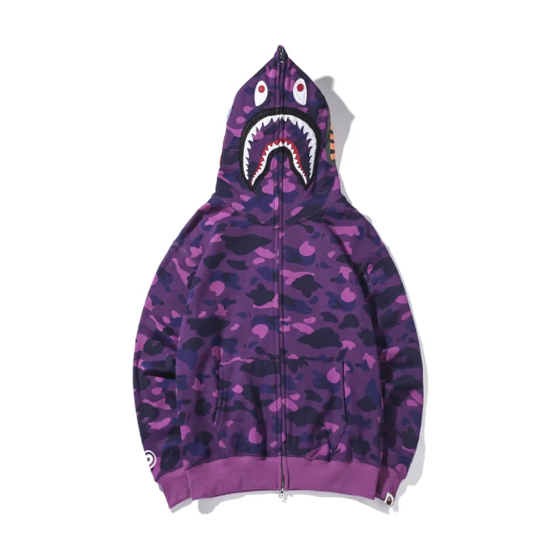 Tide brand bape shark head classic embroidery camouflage zipper coat
Tide brand bape shark head classic embroidery camouflage zipper coat