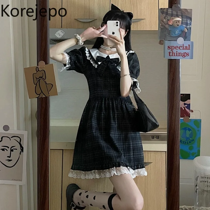 Korejepo Women Dress 2021 Summer New Japanese Preppy Style Lace Doll Collar Bowknot Plaid Puff Sleeve Short-sleeved Dress Female
Korejepo Women Dress 2021 Summer New Japanese Preppy Style Lace Doll Collar Bowknot Plaid Puff Sleeve Short-sleeved Dress Female