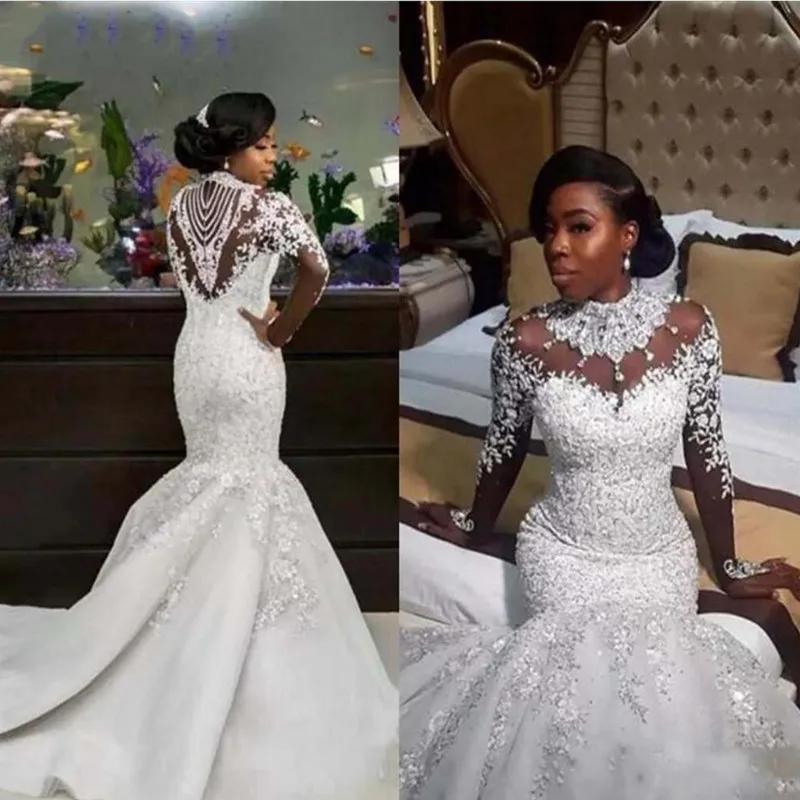 2022 Luxury African Mermaid Wedding Dress Long Sleeve High Neck Lace Applique Bridal Gowns Crystal Beads Vestido De Noiva HS0003
2022 Luxury African Mermaid Wedding Dress Long Sleeve High Neck Lace Applique Bridal Gowns Crystal Beads Vestido De Noiva HS0003