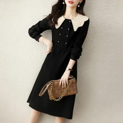 Corduroy Loose Women's Dress New Fashion Casual Long Sleeve Dresses Autumn Mid-length Solid Color Doll Collar Houthion 
Corduroy Loose Women's Dress New Fashion Casual Long Sleeve Dresses Autumn Mid-length Solid Color Doll Collar Houthion