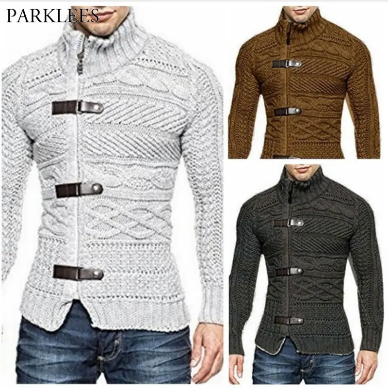 Cable Knit Sweater Men Stand Collar Mens Zipper Cardigan Sweater Coats Casual Slim Autmn Winter Leather Buckle Knitwear Pull 3XL
Cable Knit Sweater Men Stand Collar Mens Zipper Cardigan Sweater Coats Casual Slim Autmn Winter Leather Buckle Knitwear Pull 3XL
