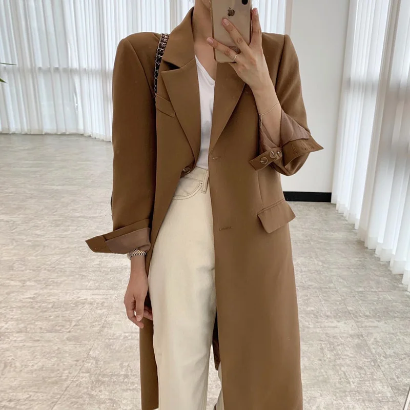 South Korea Long Trench Chic Autumn Temperament Lapel Design Two Loose Cardigan Long Sleeve Medium Length Suit Jacket Women
South Korea Long Trench Chic Autumn Temperament Lapel Design Two Loose Cardigan Long Sleeve Medium Length Suit Jacket Women