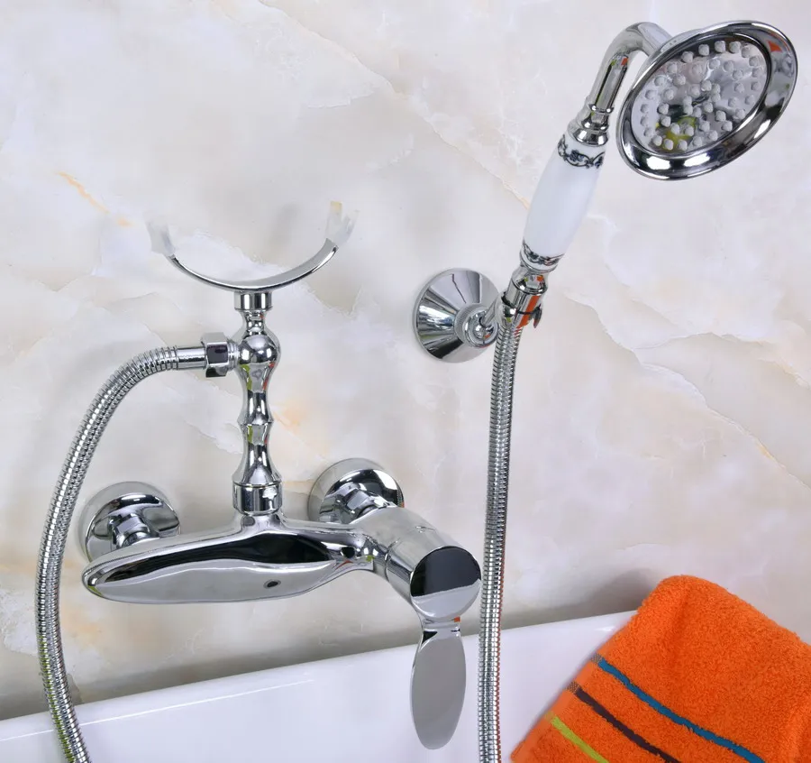 

Современный Серебристый, хромированный, латунный настенный смеситель для душа в ванную комнату, набор с шлангом 1500 мм, Ручной смеситель с распылительной головкой, кран Dna257
