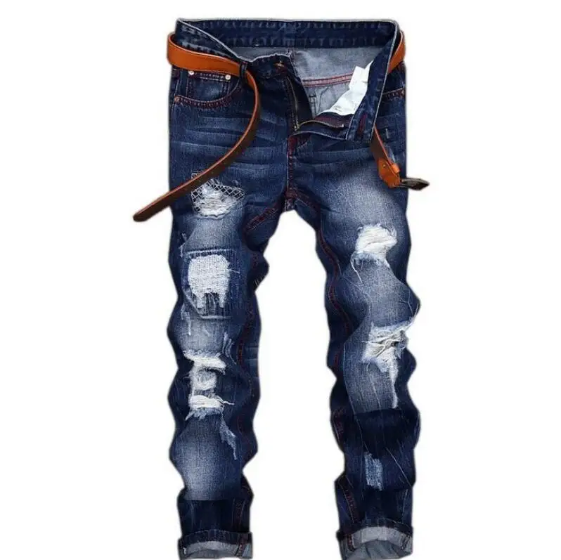 

Personality Punk Mens Jeans Trousers Hole Ripped Denim Pants Back 2020 Fashion Embroidery Cowboy Retro Pantalones Free Shipping