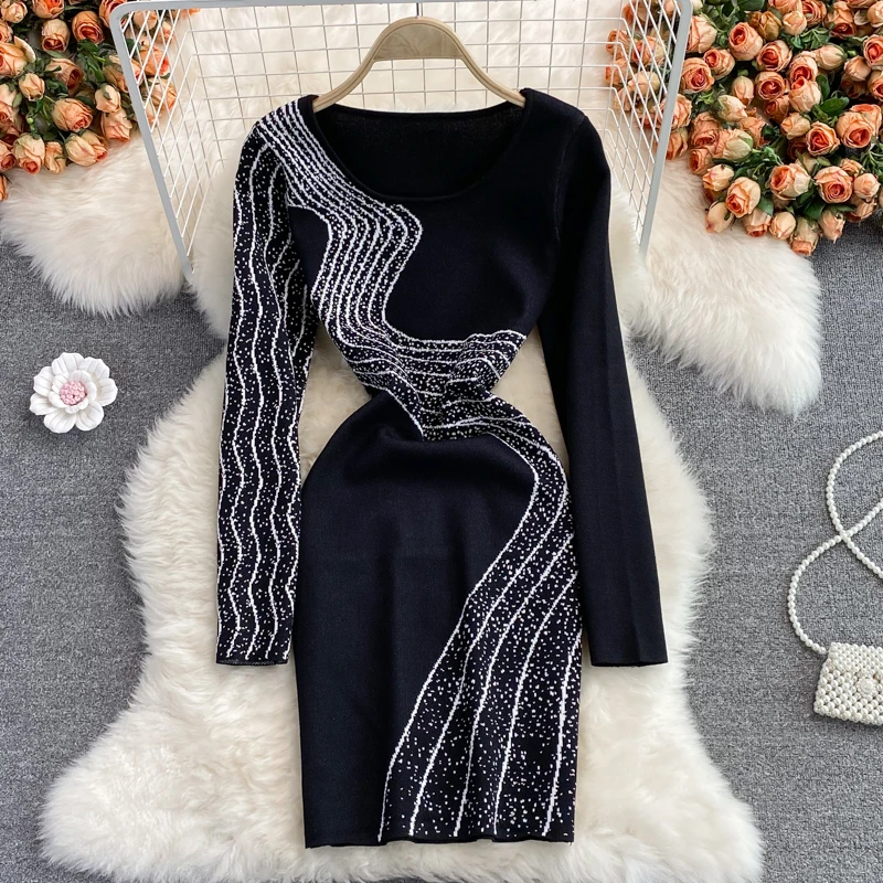 YIZZHOY Autumn Winter Tight Thin Contrast Bottom Wrap Hip Dress Round Neck Elastic Knitted Printed Slim Long sleeve Dress
YIZZHOY Autumn Winter Tight Thin Contrast Bottom Wrap Hip Dress Round Neck Elastic Knitted Printed Slim Long sleeve Dress
