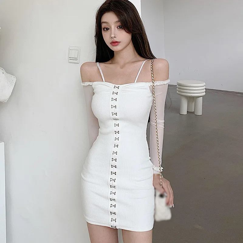 Sexy Women's Dress Design Sense Robes Slash Neck Canonicals Strapless Slim Mesh Stitching Long-Sleeved White Vestidos One Size
Sexy Women's Dress Design Sense Robes Slash Neck Canonicals Strapless Slim Mesh Stitching Long-Sleeved White Vestidos One Size