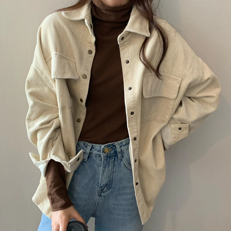 Spring New Women Solid Corduroy Shirts Jackets Full Sleeve Turn-Down Collar Oversize Coats Casual Autumn Basic Outwear T0O901F
Spring New Women Solid Corduroy Shirts Jackets Full Sleeve Turn-Down Collar Oversize Coats Casual Autumn Basic Outwear T0O901F