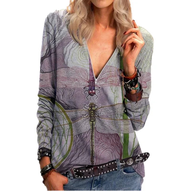 Vintage Retro Floral Print Tshirts Women Autumn New Zipper V Neck Casual Office Tops Tees Female Clothing 
Vintage Retro Floral Print Tshirts Women Autumn New Zipper V Neck Casual Office Tops Tees Female Clothing