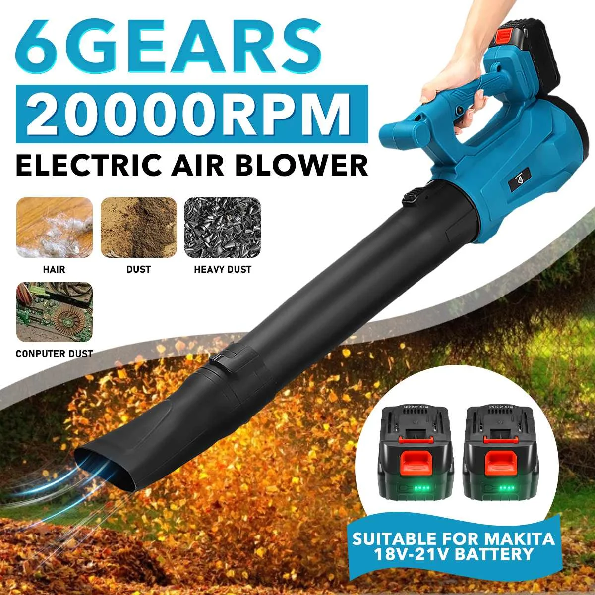2000W 20000RPM Cordless Electric Air Blower Handheld Leaf Blower Dust Collector Sweeper Garden Tools for Makita Li-ion Battery
2000W 20000RPM Cordless Electric Air Blower Handheld Leaf Blower Dust Collector Sweeper Garden Tools for Makita Li-ion Battery
