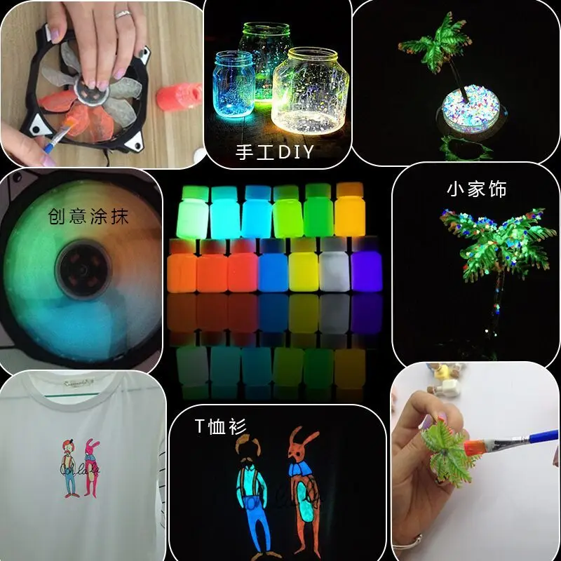 

13 Colors Luminous Pigment Fluorescent Powder Painting 20ml Acrylic Paint Glow In The Dark Gold Glowing Paint