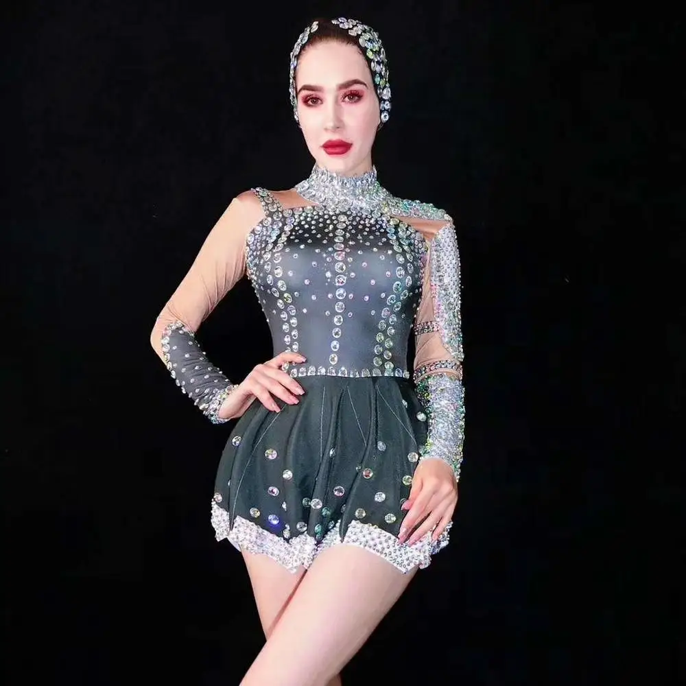 Big Elastic Colorful Rhinestones Long Sleeve Mini Dress Sexy Women Birthday Celebration Dresses Singer DS Jazz Costume DT1737
Big Elastic Colorful Rhinestones Long Sleeve Mini Dress Sexy Women Birthday Celebration Dresses Singer DS Jazz Costume DT1737