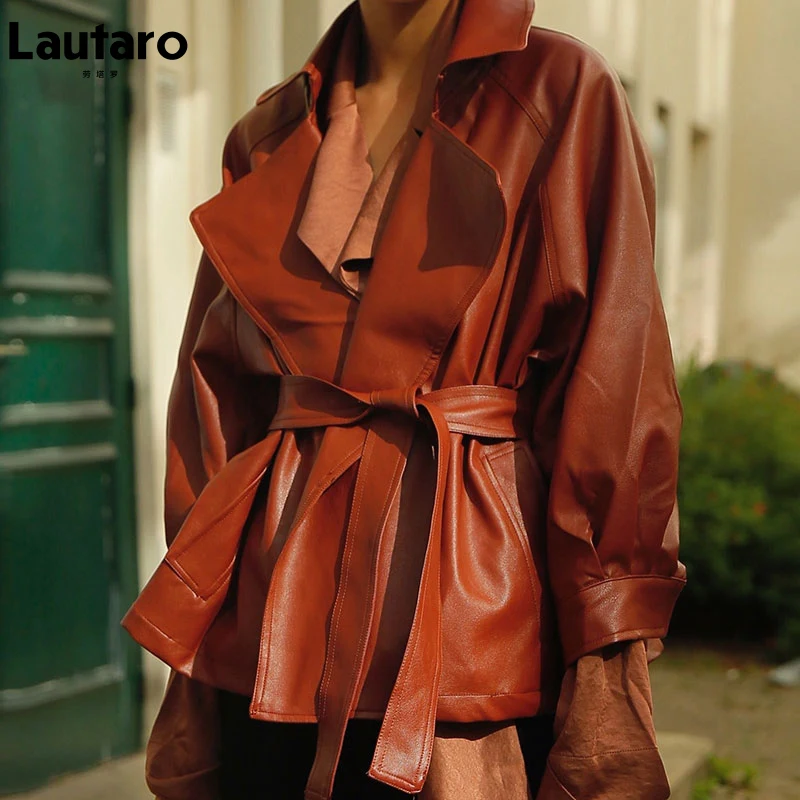 Lautaro Spring Black Regular Oversized Faux Leather Jackets for Women 2021 Raglan Sleeve Sashes Lapel Brown Loose Korean Fashion
Lautaro Spring Black Regular Oversized Faux Leather Jackets for Women 2021 Raglan Sleeve Sashes Lapel Brown Loose Korean Fashion