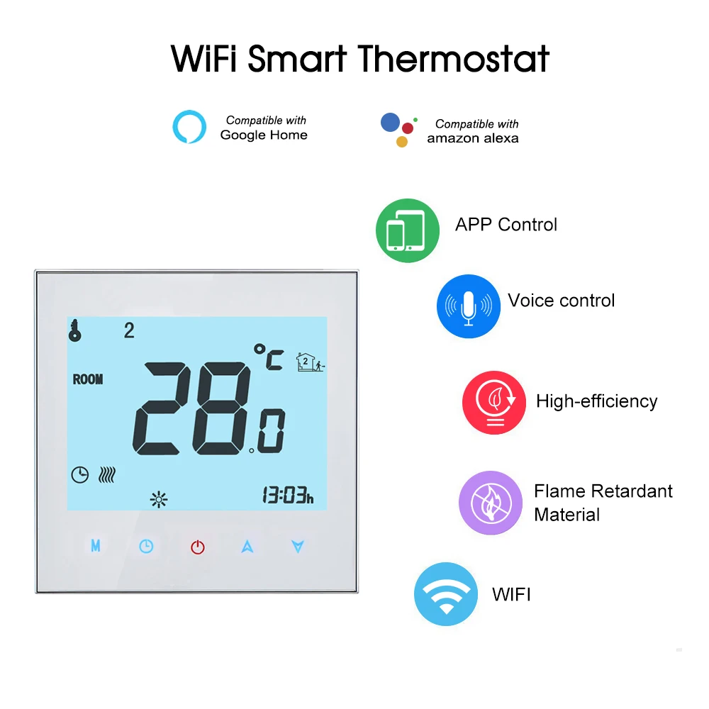THP1000-UHPW Electric Heating Thermostat Smart WiFi Temperature Controller Voice Control Compatible with Amazon Echo/Google Home
THP1000-UHPW Electric Heating Thermostat Smart WiFi Temperature Controller Voice Control Compatible with Amazon Echo/Google Home