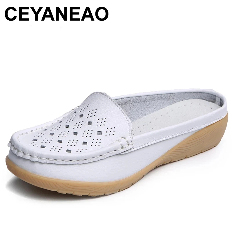 

CEYANEAO Cut-Outs Summer Woman Shoes Genuine Leather Women Flats Hollow Women's Loafers Soft Mother Moccasin Shoe Size 35-41