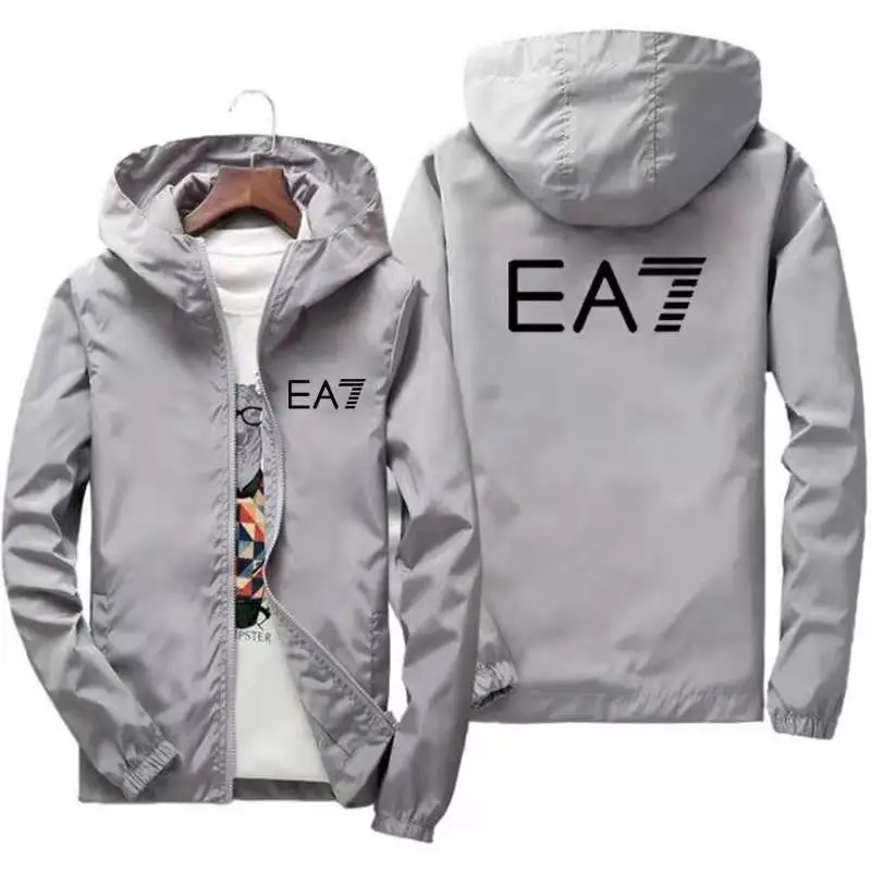 

Spring/Summer New Men's EA7 Print Casual Jacket Zippered Hooded baseball jacket Pilot Outdoor Mountaineering Ski Jacket Windproo