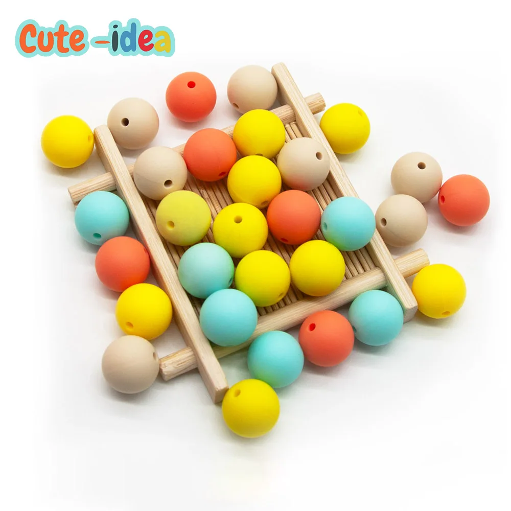

Cute-idea 10pcs 15mm Silicone Teether Food Grade Baby Teething Beads DIY Baby Nursing Bracelet Necklace Pacifier Chain Toy