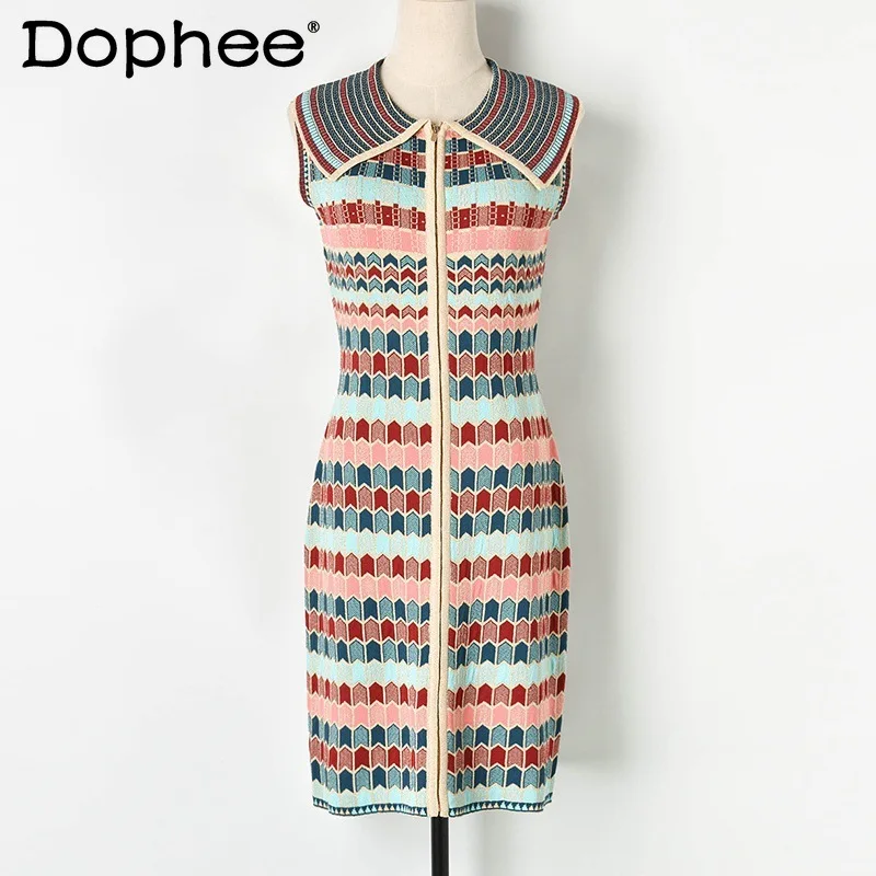 2021 New Retro Style Striped Printing Lapel Zip Sleeveless Tank Knitted Mini Dress Female High Waisted Bodycon Dress for Women
2021 New Retro Style Striped Printing Lapel Zip Sleeveless Tank Knitted Mini Dress Female High Waisted Bodycon Dress for Women