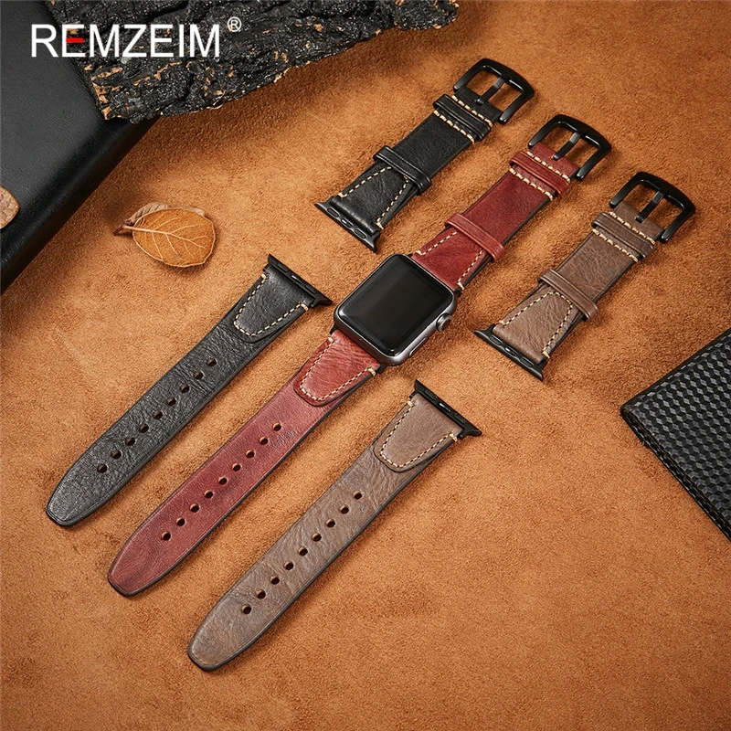 REMZEIM Oil Wax Leather Bracelet For Apple Watch Band 42mm 38mm / 44mm 40mm Series 5 4 3 For Apple Watch Strap iWatch Watchband 
REMZEIM Oil Wax Leather Bracelet For Apple Watch Band 42mm 38mm / 44mm 40mm Series 5 4 3 For Apple Watch Strap iWatch Watchband