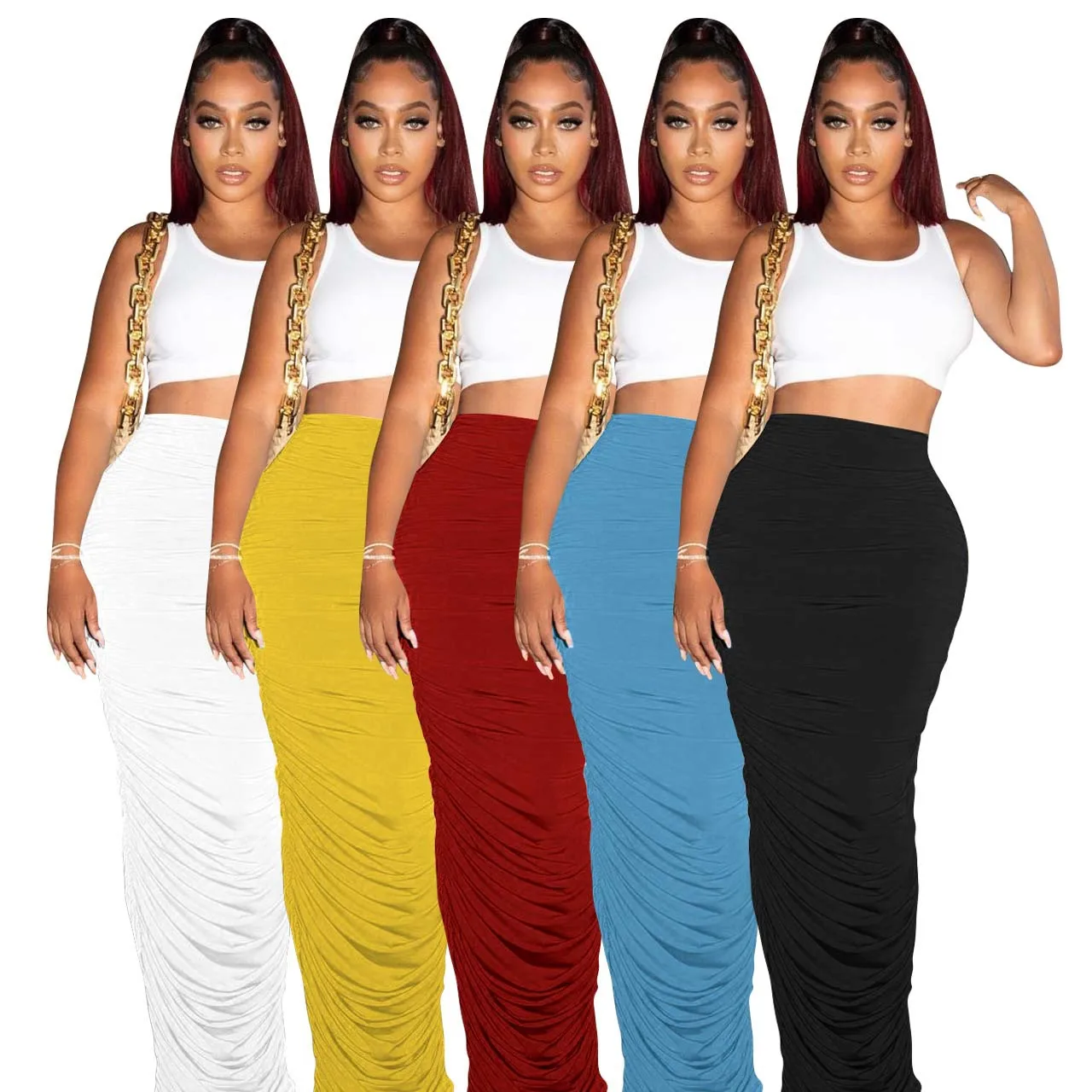 Echoine Solid Long Skirt Skinny Bodycon Pleated Ruched Ladies Skirt Dress Party Night Club Outfits Streetwear Strapless Dresses
Echoine Solid Long Skirt Skinny Bodycon Pleated Ruched Ladies Skirt Dress Party Night Club Outfits Streetwear Strapless Dresses