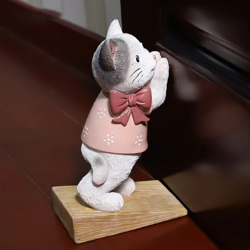 

R7RC Creative Cartoon Animal Door Stop Cute Resin Bunny Dog Bear Cat Statue Wedge Stopper Home Office Bookend Decoration
