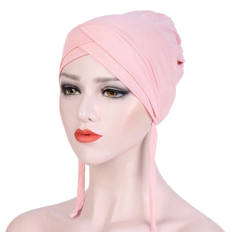 

Женский платок на голову, индийский головной убор, Модный классический мусульманский тюрбан, хиджаб, длинный хвост, однотонный головной убо...