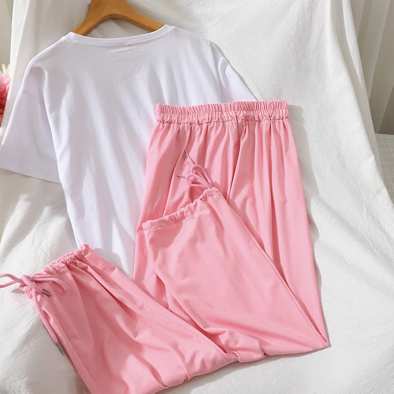 Женская белая футболка и спортивные штаны повседневные свободные брюки ярких