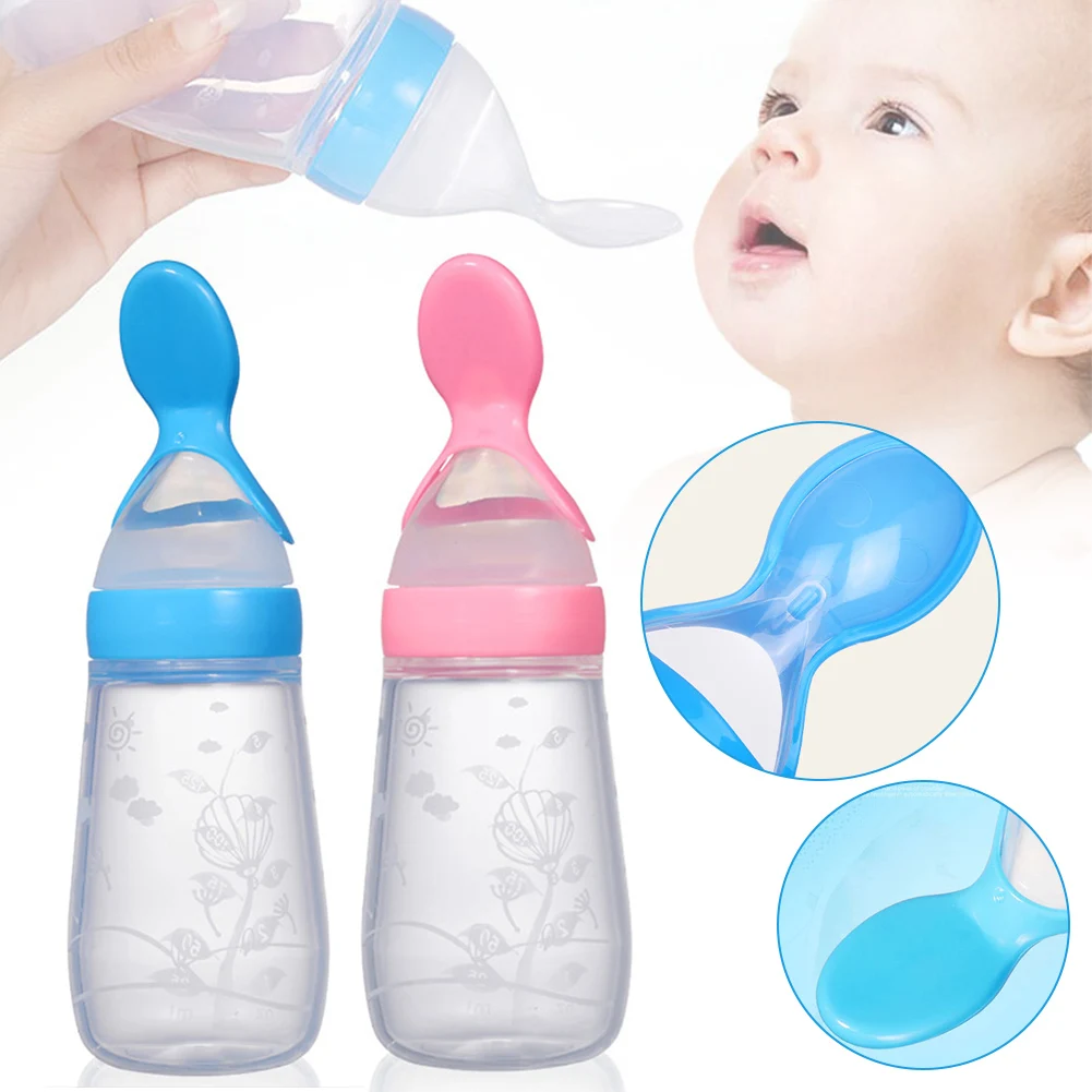 125ml Safe Squeezing Feeding Bottle Silicone Newborn Baby Training Feeder with Spoon Cover Feeding Spoon Food Supplement
125ml Safe Squeezing Feeding Bottle Silicone Newborn Baby Training Feeder with Spoon Cover Feeding Spoon Food Supplement