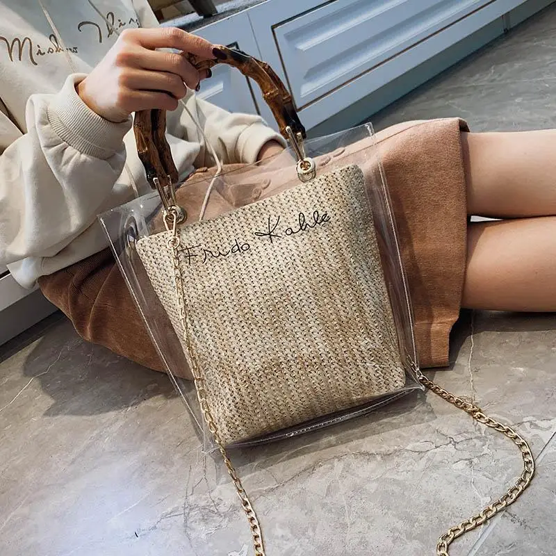 Slub Handle Transparent Bags For Women 2020 Summer Travel Shoulder Messenger Crossbody Handbags Lady Beach Hand Bag
Slub Handle Transparent Bags For Women 2020 Summer Travel Shoulder Messenger Crossbody Handbags Lady Beach Hand Bag