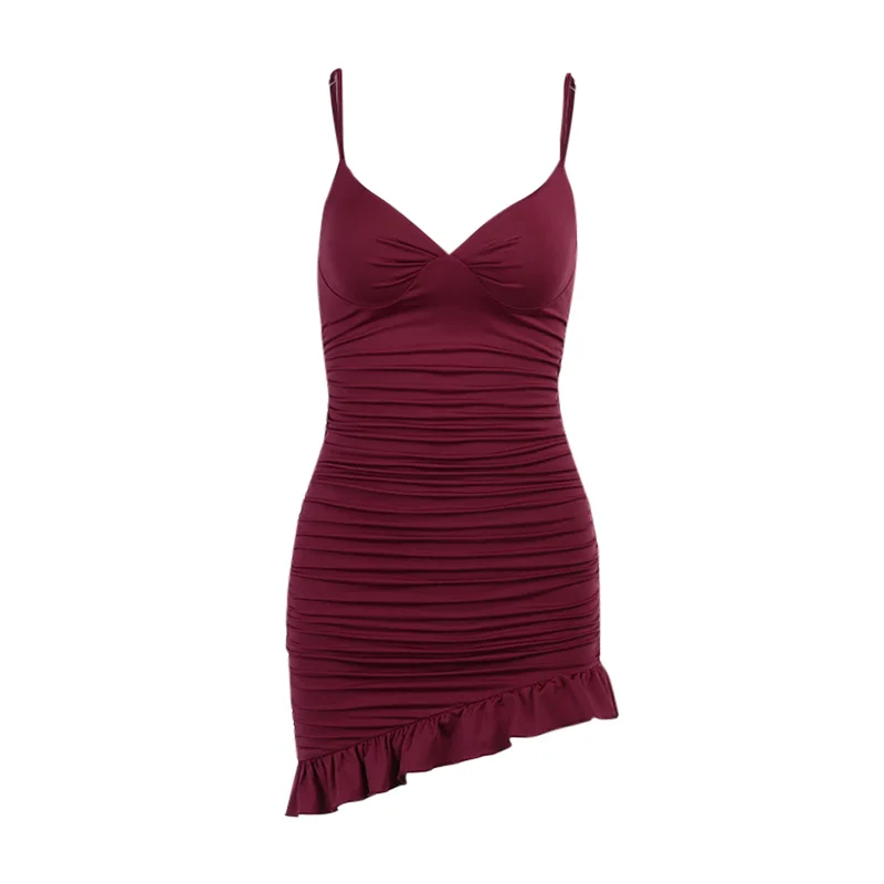 Sexy Women's Dress Sleeveless Ruffles Ruched Summer Slim Bodycon Asymmetric Fashion Casual Elegant Party Dress 2021
Sexy Women's Dress Sleeveless Ruffles Ruched Summer Slim Bodycon Asymmetric Fashion Casual Elegant Party Dress 2021