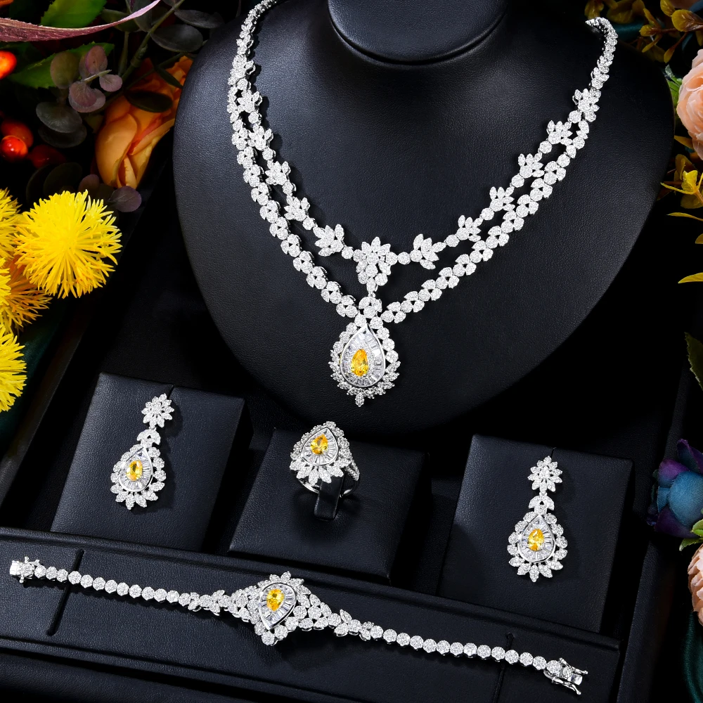 Soramoore 4PCS Luxury Shiny Yellow Mixed Big Statement Jewelry set For Women Wedding Cubic Zircon African Dubai Bridal Jewelry
Soramoore 4PCS Luxury Shiny Yellow Mixed Big Statement Jewelry set For Women Wedding Cubic Zircon African Dubai Bridal Jewelry