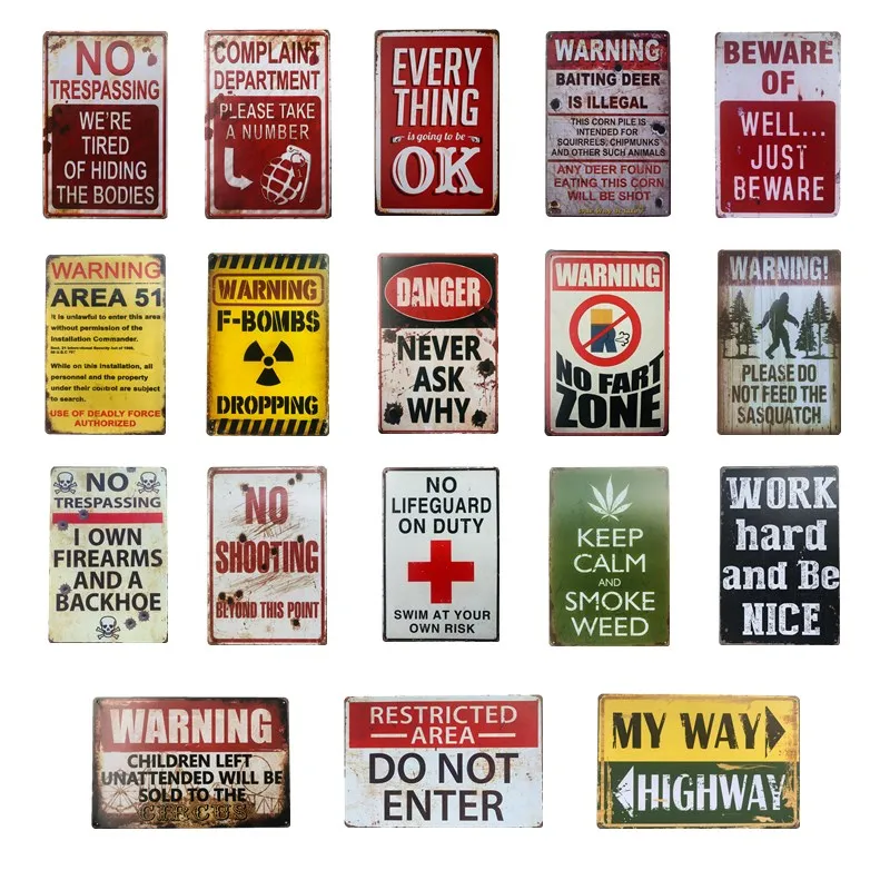 Retro Metal Tin Sign Warning Word Art Poster Vintage Metal Plaque Garage Bar Restaurant Club Home Decoration Wall Painting
Retro Metal Tin Sign Warning Word Art Poster Vintage Metal Plaque Garage Bar Restaurant Club Home Decoration Wall Painting