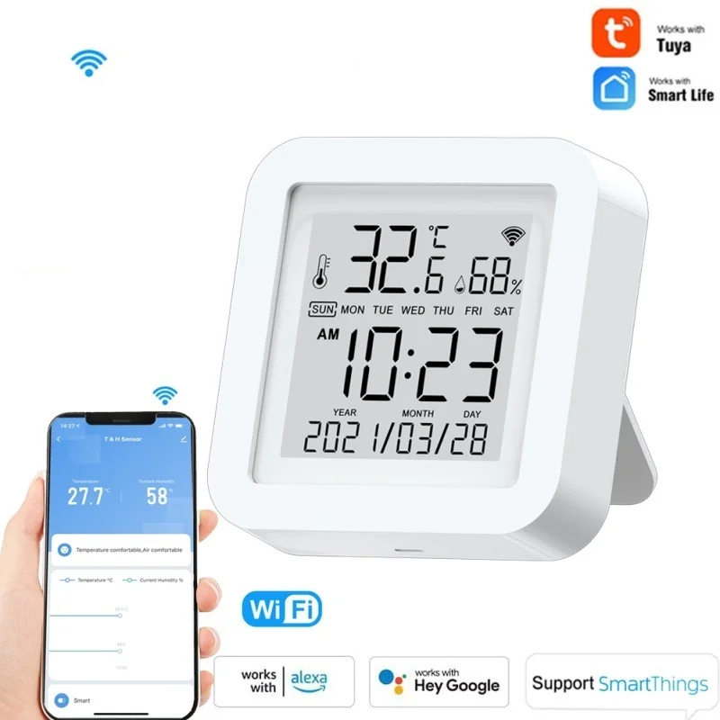 WiFi Temperature Humidity Sensor TUYA Smart Thermometer Hygrometer LCD Screen Display Work With Alexa SmartThings Smart Life
WiFi Temperature Humidity Sensor TUYA Smart Thermometer Hygrometer LCD Screen Display Work With Alexa SmartThings Smart Life