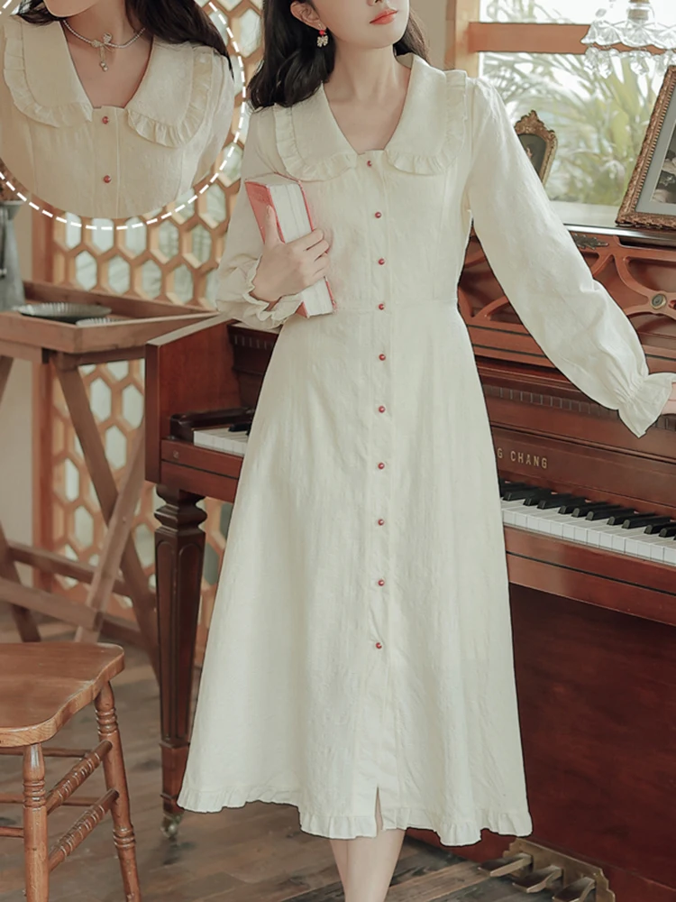 Real shot French Hepburn closed waist apricot women's button splicing high waist trumpet sleeve Princess Dress
Real shot French Hepburn closed waist apricot women's button splicing high waist trumpet sleeve Princess Dress