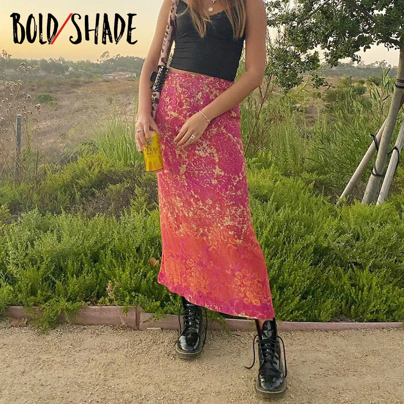 

Bold Shade 90s Aesthetic Printed Midi Skirts High Waist Indie For Women Vintage Fashion Summer's Clothings E-girl Style Skirt