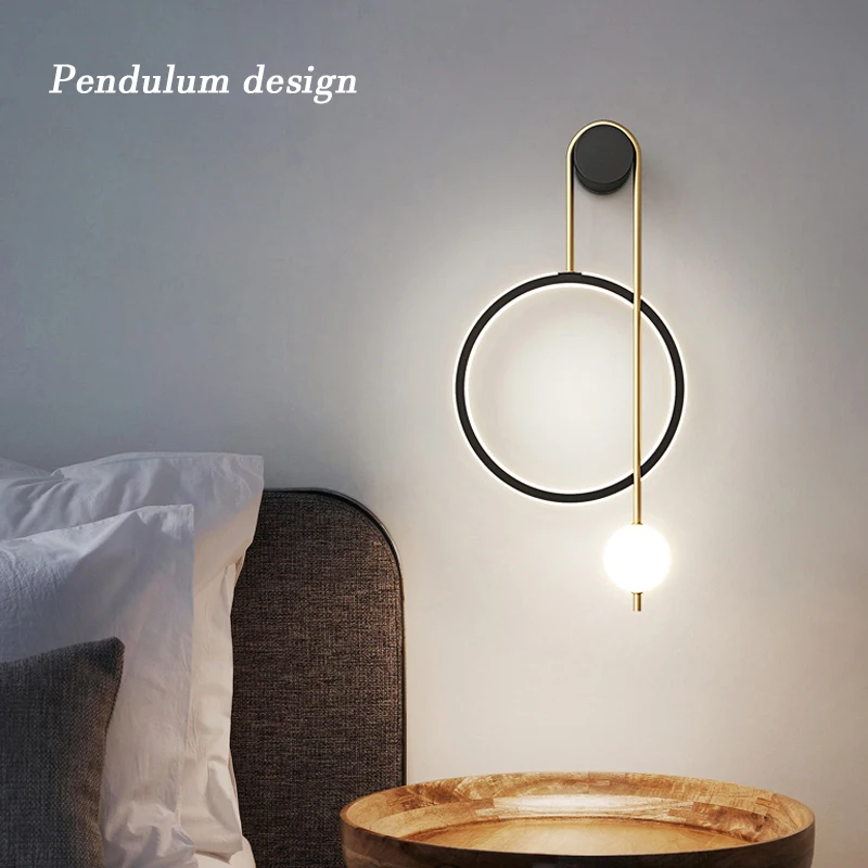 

Pendulum Clock Concept Wall Lamp Nordic Wall Decoration Led Light Fixtures for Bedroom Corridor Living Room Loft Decor Lighting