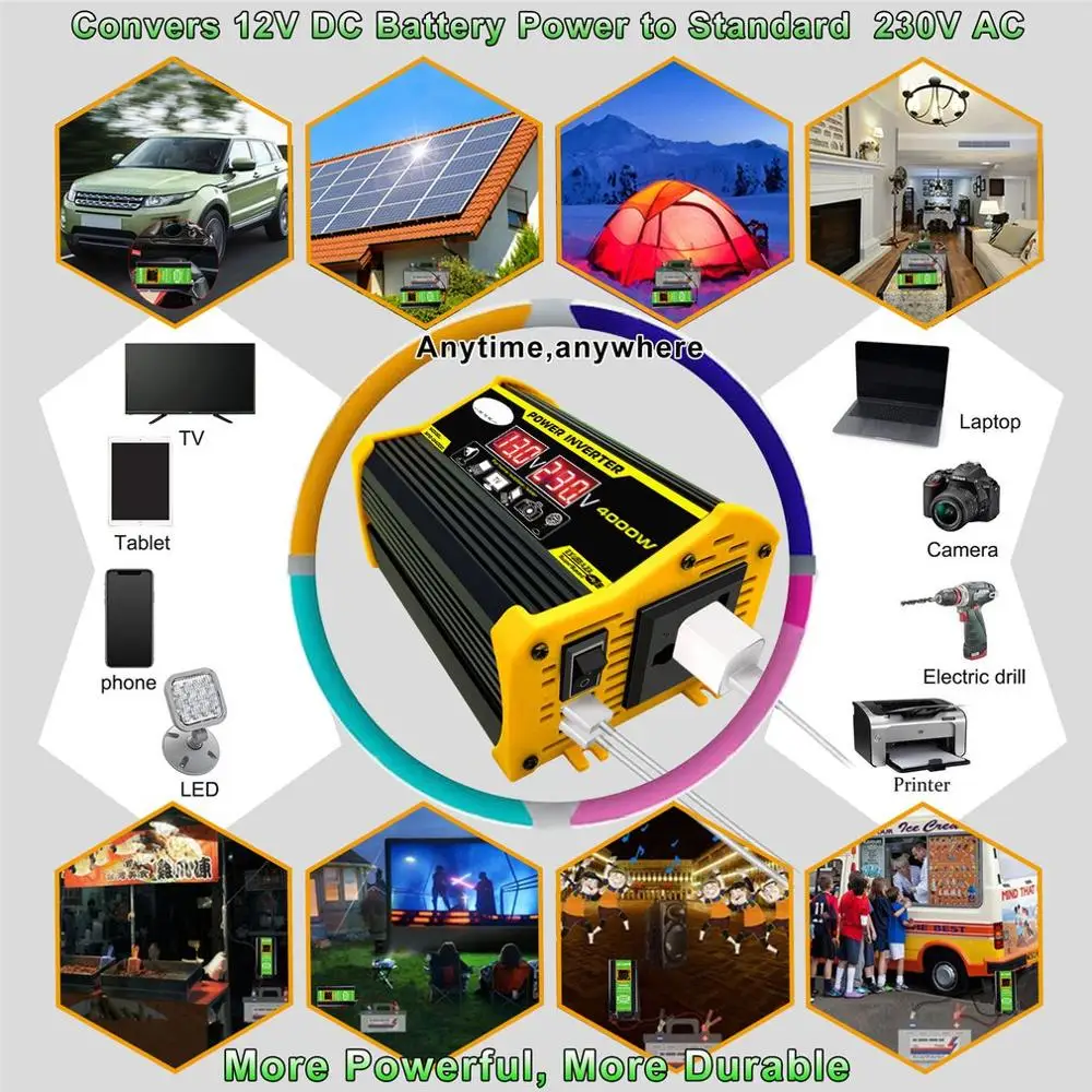 4000W 12V to 220V/110V LED Display Car Power Inverter Converter Adapter Dual USB Voltage Transformer Modified Sine Wave
4000W 12V to 220V/110V LED Display Car Power Inverter Converter Adapter Dual USB Voltage Transformer Modified Sine Wave