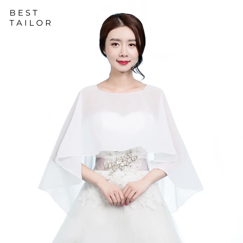 

White Wedding Jackets Front Short Back Long Capes Bolero Women Chiffon Cover for Bridal Gown Capelet Wedding Accessories Mariage