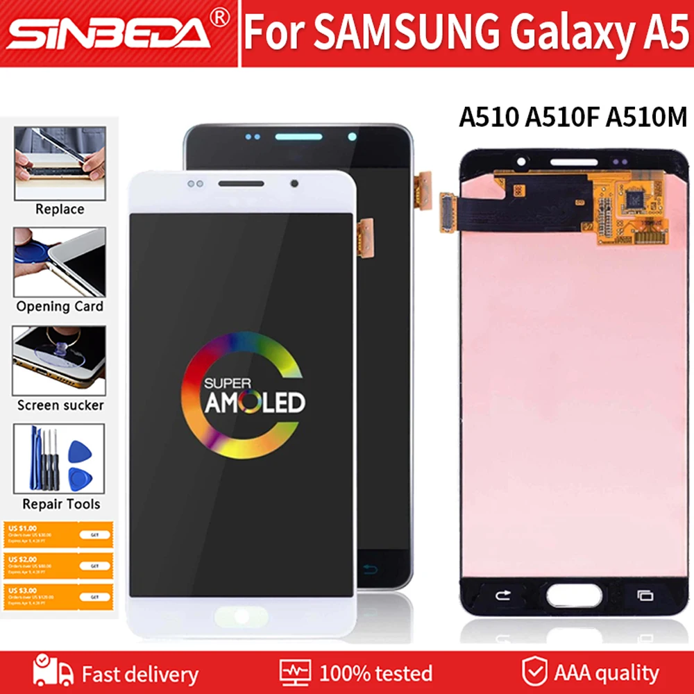 AMOLED 5.2"For SAMSUNG Galaxy A5 2016 A510F LCD Display Touch Screen Digitizer For SAMSUNG A5 2016 A510 A510F A510M LCD Display
AMOLED 5.2"For SAMSUNG Galaxy A5 2016 A510F LCD Display Touch Screen Digitizer For SAMSUNG A5 2016 A510 A510F A510M LCD Display