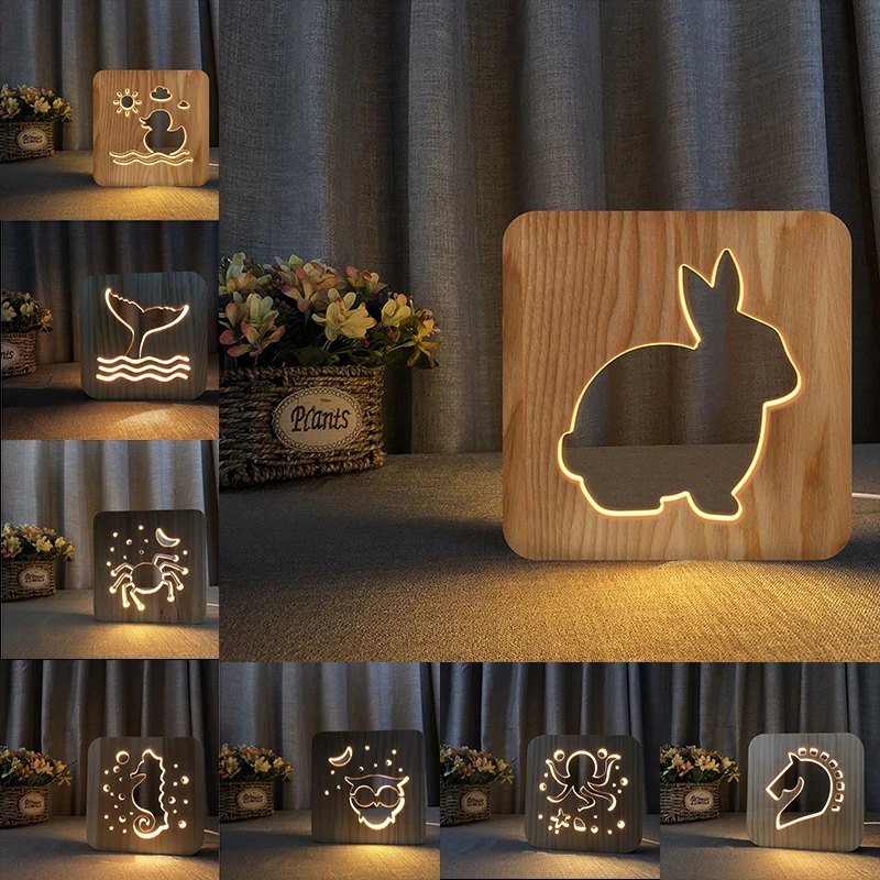 Acecorner LED USB Night Light Wooden Duck Crab Horse Head Animal Lamp Novelty Kid Bedroom 3D Decoration Table Lights Child Gift
Acecorner LED USB Night Light Wooden Duck Crab Horse Head Animal Lamp Novelty Kid Bedroom 3D Decoration Table Lights Child Gift