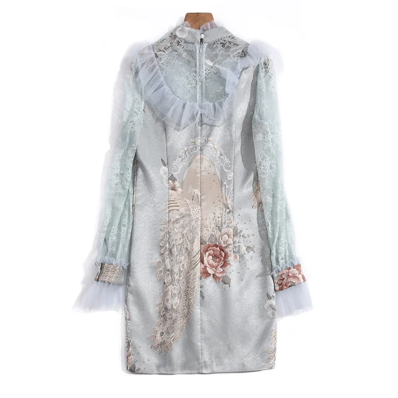 Runway spring new Women's fashion elegant mesh ruffled patchwork lace long sleeve jacquard print handmade beading mini dress
Runway spring new Women's fashion elegant mesh ruffled patchwork lace long sleeve jacquard print handmade beading mini dress