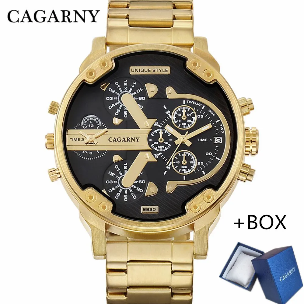 

Cagarny Brand 6820 Luxury Watch Men Sport Quartz Clock Watches Waterproof Gold Steel Wrist Watch Military Relogio Masculino