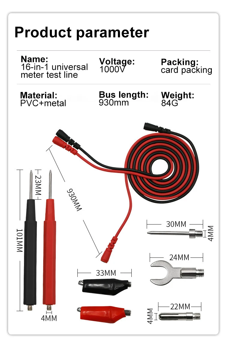 test cable jack multimeter Multimeter probe Multifunctional ammeter test line voltmeter lead probe wire general multimeter
test cable jack multimeter Multimeter probe Multifunctional ammeter test line voltmeter lead probe wire general multimeter