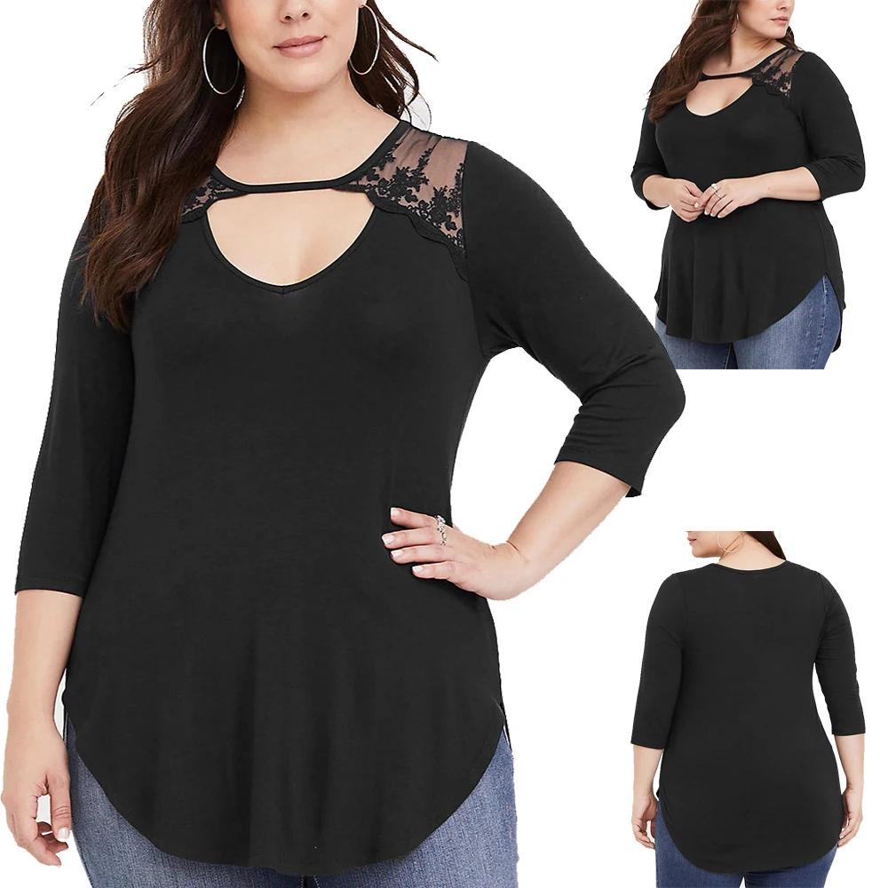 Sale Lace Stitching Round Neck Casual Blouse Autumn Spring 3/4 Sleeve Soild Plus Size Tops chemisier femme grande taille D30
Sale Lace Stitching Round Neck Casual Blouse Autumn Spring 3/4 Sleeve Soild Plus Size Tops chemisier femme grande taille D30