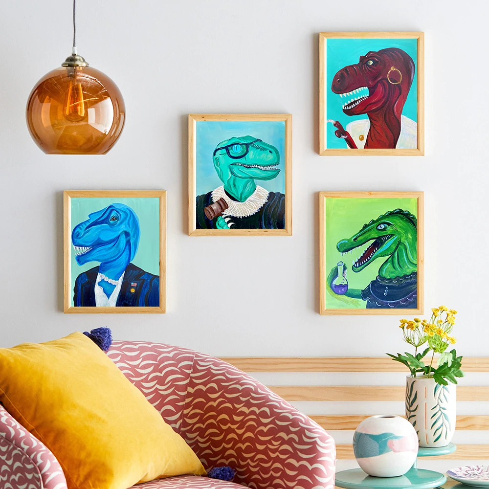 

Dolly Madame Dinosaur Art Print Funny Animals Tooth Canvas Painting Feminist Abstract Wall Poster Kids Bath Room Decor Pictures