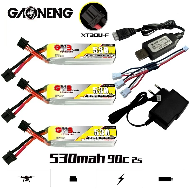 Max 180C Gaoneng GNB 2S 7.6V 530mAh 90C HV Lipo Battery XT30U-F Plug For RC FPV Racing Drone Quadcopter Parts With Charger
Max 180C Gaoneng GNB 2S 7.6V 530mAh 90C HV Lipo Battery XT30U-F Plug For RC FPV Racing Drone Quadcopter Parts With Charger
