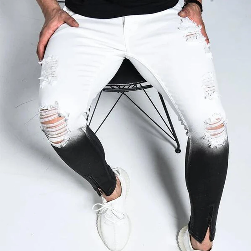 Fashion Men's Skinny Stretch Ripped Male Jeans Slim Fit Denim Trousers Streetwear Gradient White Black Skinny Jeans Men#r
Fashion Men's Skinny Stretch Ripped Male Jeans Slim Fit Denim Trousers Streetwear Gradient White Black Skinny Jeans Men#r
