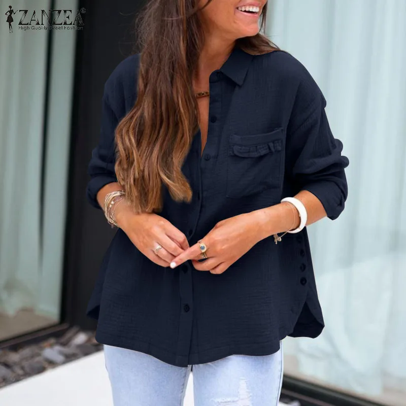 ZANZEA 2022 Spring Autumn Women Shirts Loose Cotton Solid Long Sleeve Lapel Neck Blouses Female Buttons Blusas Chemise Oversized
ZANZEA 2022 Spring Autumn Women Shirts Loose Cotton Solid Long Sleeve Lapel Neck Blouses Female Buttons Blusas Chemise Oversized
