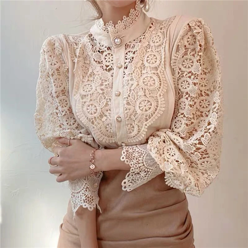 Sumer Sexy Shirt Solid Color Stand Collar Long Sleeve Ladies Button Shirt Lace Hollow Patchwork Shirt
Sumer Sexy Shirt Solid Color Stand Collar Long Sleeve Ladies Button Shirt Lace Hollow Patchwork Shirt