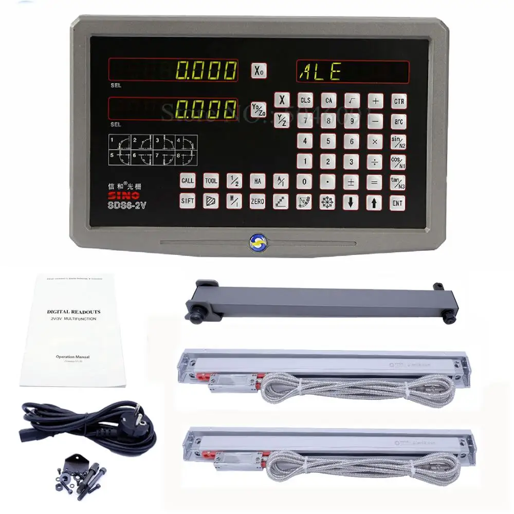 SINO 2 Axis Dro Digital Readout SDS6-2V with 2 PCS KA-300 Linear Scales Encoder (Complete DRO kit for Mill Lathe Applications) 
SINO 2 Axis Dro Digital Readout SDS6-2V with 2 PCS KA-300 Linear Scales Encoder (Complete DRO kit for Mill Lathe Applications)